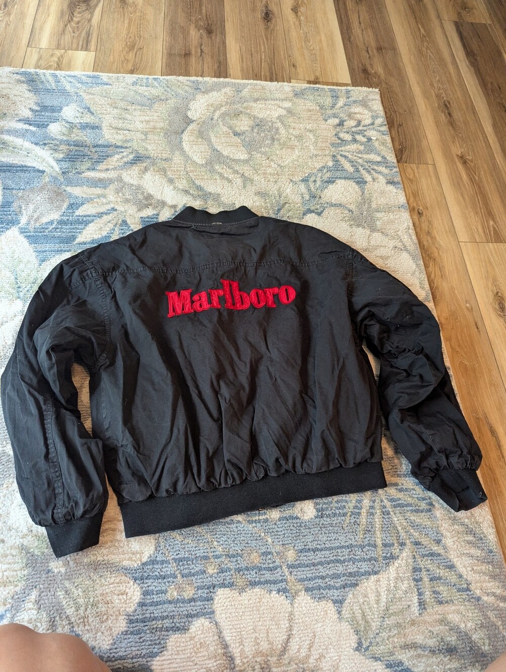 Marlboro Vintage Men's Reversabel Black Bomber Jacket with Red Logo